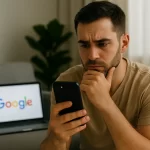 Persona revisando su teléfono móvil con preocupación mientras observa cómo Google rastrea su actividad diaria.