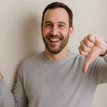 Hombre mexicano apagando la luz de su casa desde el celular para ahorrar energía con tecnología domótica.
