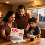 Familia mexicana viendo la factura de electricidad