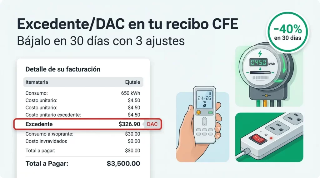Recibo CFE con Excedente resaltado