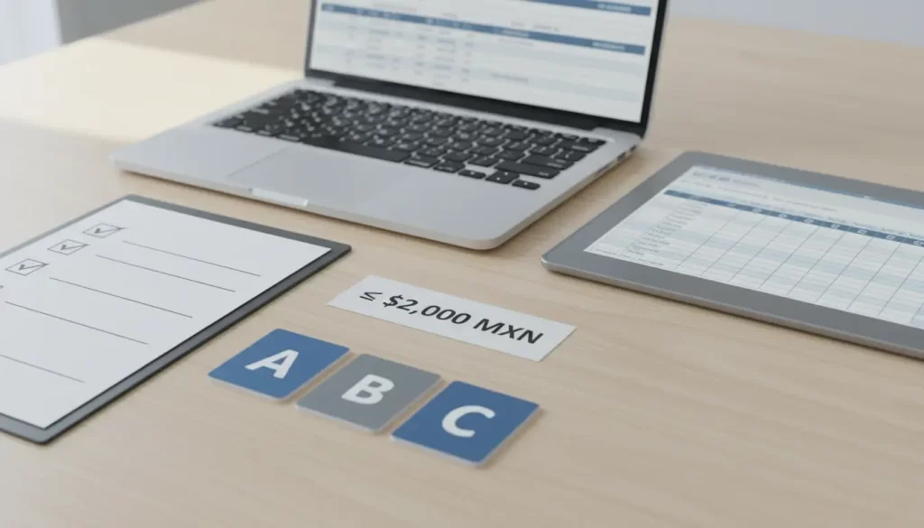 Texto alternativo (ALT): Guía y planilla de compras por escenario (A/B/C) para ahorrar luz con hasta $2,000 MXN